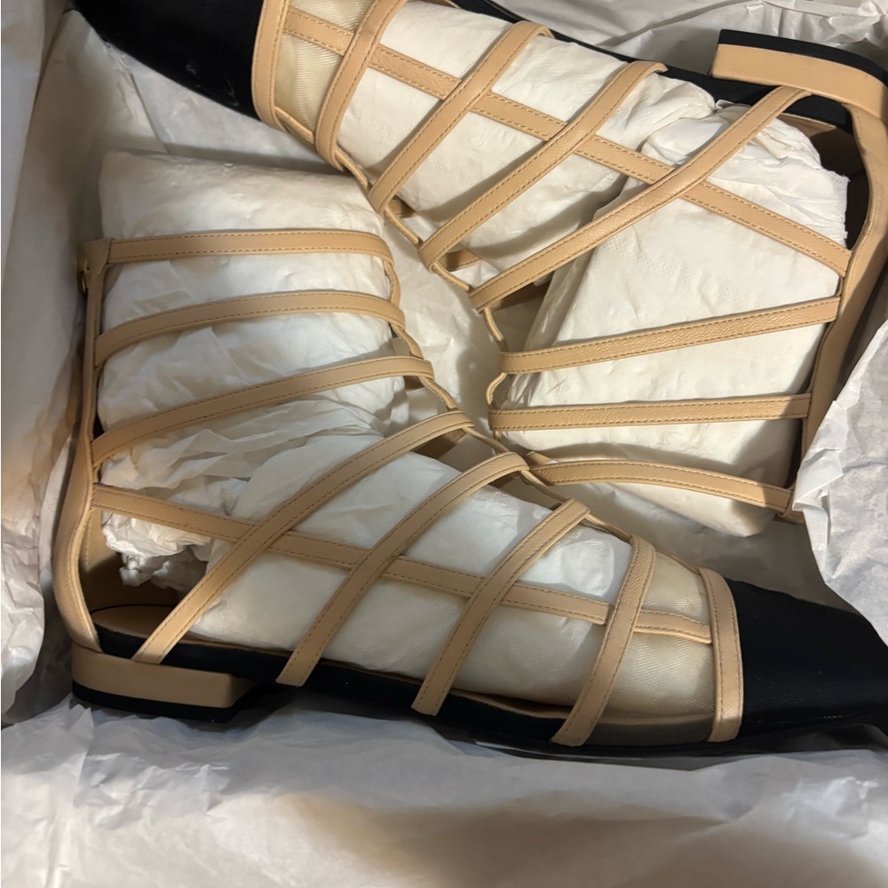 CHANEL Tan Strappy Sandals